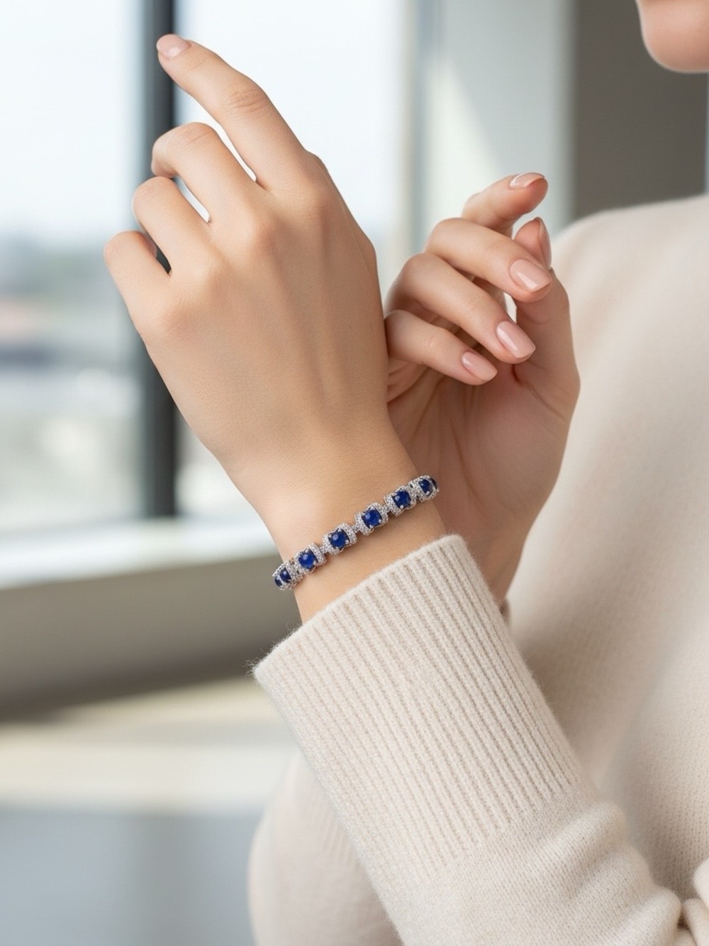 925 Sterling Silver LAPIS LAZULI Gemstone Diamond Cut Adjustable Bracelet